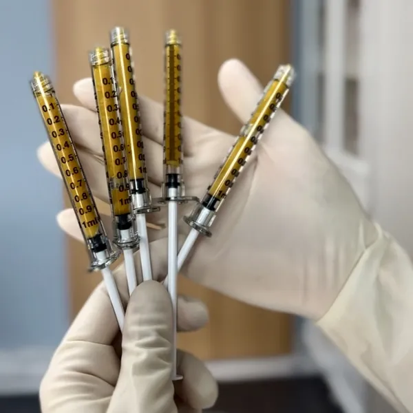 Przygotowane strzykawki z tkanką tłuszczową przed lipotransferem w NL Clinic